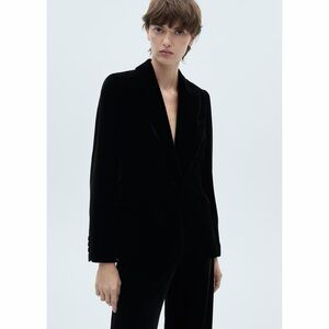 Mango black velvet structured velvet blazer size S